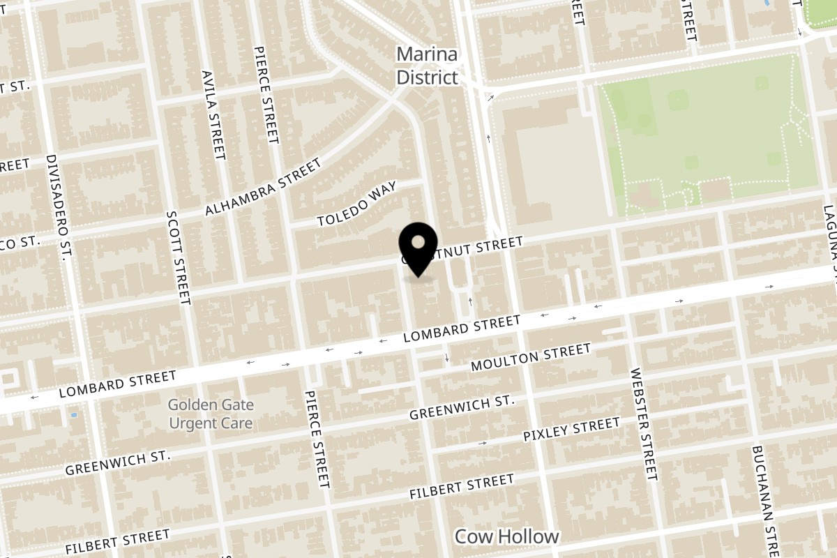 Map showing the location of Milos Meze on 3348 Steiner St in San Francisco